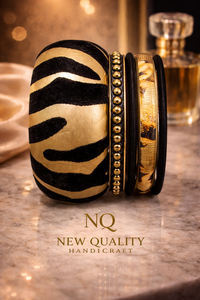 Fashion Women <b>Bangle</b> <b>Set</b> – Black & Gold Resin Bracelets with Stone Work, Party Wear Jewelry Supplier - Product Image 3