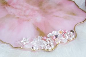 Pink Resin Art Deco <b>Plant</b> Floral Rectangle Wedding Multi-Functional Serving <b>Tray</b> - Product Image 4