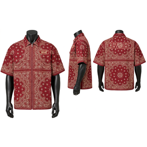 เสื้อยืดโอเวอร์ไซส์สีแดงเลือดหมู แขนสั้น คอปกครีม แต่งตัวอักษรปัก พร้อมหมุดตกแต่ง สไตล์สตรีทแวร์ สำหรับผู้ชาย - Product Image 6