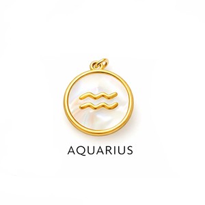 Collar con Colgante Redondo Hecho a Mano de Madreperla con Signo Zodiacal Acuario Chapado en Oro, Pequeño Amuleto de Joyería - Product Image 1