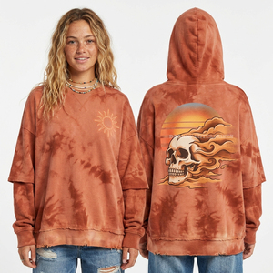 Sweat-shirt surdimensionné pour femme, 400 GSM, jaune moutarde, effet vieilli, avec imprimé manches motif rune vintage et crâne gothique, pour fournisseurs - Product Image 2