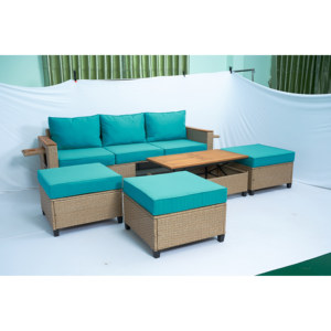 Ensemble de jardin en rotin sarcelle de 5 pièces comprenant un canapé sectionnel extérieur et une table basse à dessus relevable - Product Image 3