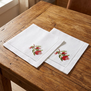 Serviettes de table carrées en tissu réutilisables personnalisées en gros, brodées de grenades, 45x45cm, en coton, faites à la main, durables - Product Image 4