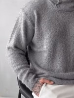 Sweat à capuche gris en mohair duveteux pour homme, tricot brossé doux, coupe oversize, pull chaud décontracté, streetwear uni