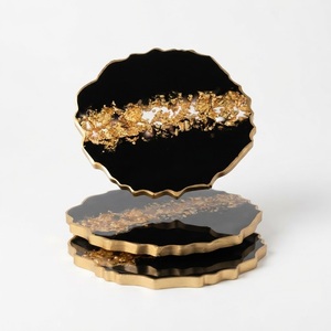 Posavasos de resina negra y dorada hechos a mano, estilo ágata, geoda, posavasos para bebidas, tapete de resina epoxi para tazas, para decoración del hogar, hotel, boda. - Product Image 1