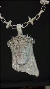 Cadena Cubana Personalizada con Colgante de Cabeza de Jesús, Cadena Cubana con Diamantes Moissanite, Plata 925, Joyería Hip Hop - Product Image 3