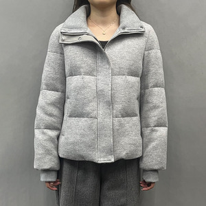 Women's Winter <b>Quilted</b> <b>Jacket</b> Stand Collar Full Sleeve Polyester Wadding Thick Warm Coat Solid Gray Color Regular Length - Product Image 5