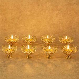 Gold Metal Crystal Lotus Diya Tealight <b>Candle</b> Holder Lotus <b>Flower</b> Pooja Wedding Table Decor Centerpiece Wholesale - Product Image 2