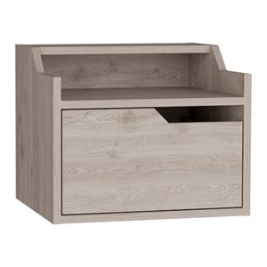 Table de chevet moderne Busan à un seul tiroir avec un plateau supérieur élégant à deux niveaux, design flottant et finition gris clair - Product Image 2
