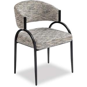 Modern <b>Black</b> Metal Frame Upholstered Dining Chair Curved Backrest Sherpa Grey Accent <b>Armchair</b> for Hotel Dining Room - Product Image 1