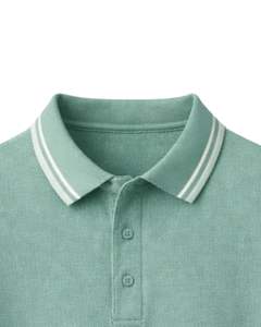 เสื้อโปโลชายสีเขียวทะเลแบบกำหนดเอง ผ้าคอตตอนผสม สวมใส่สบาย แขนสั้น เหมาะสำหรับฤดูร้อน ดีไซน์คอปก แขนเสื้อ และชายเสื้อแบบมีแถบสีตัดกัน - Product Image 4