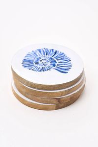 Wooden Round Coasters with White Ceramic Center Non-Slip <b>Mats</b> & Pads Modern Design Set of 4 - Product Image 2