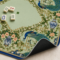 Tapis de Mahjong Américain Personnalisé en Néoprène 33x33 Pouces Antidérapant Motif Floral Paon Chinoiserie Housse de Table Carrée Cadeau Soirée Jeux OEM/ODM
