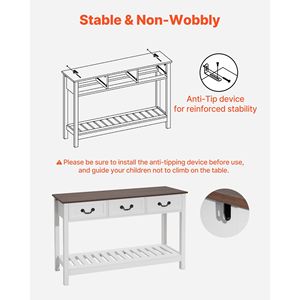 47-Inch Farmhouse <b>Console</b> <b>Table</b> with Bottom <b>Storage</b> Shelf and Drawers Wooden Rectangle Entrance for Behind the Couch Use - Product Image 6