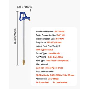 Rubinetto da Esterno Antigelo 3.22FT (100cm) con Attacco Tubo NPT da 3/4'' e Raccordo Tubo NH da 3/4'' - Product Image 4