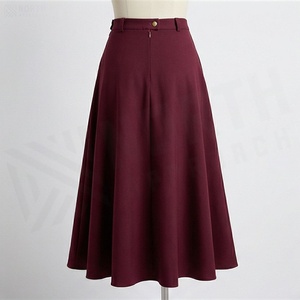 Women <b>A</b>-<b>Line</b> Midi <b>Skirt</b> Solid Color Pleated <b>Knee</b>-<b>Length</b> Regular Waist Polyester Cotton Comfortable All Seasons Wear - Product Image 2