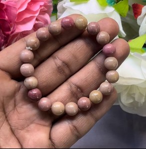 Natural Stone Beaded <b>Bracelet</b> Round Pink <b>Beads</b> Classic Style Unisex Gift Jewelry - Product Image 2