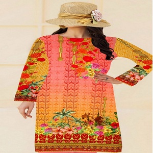 AF Fabrics Vestido cosido de 1 pieza de alta calidad Hermosas camisas de césped con estampado digital elegante para damas hechas de lino de algodón - Product Image 2