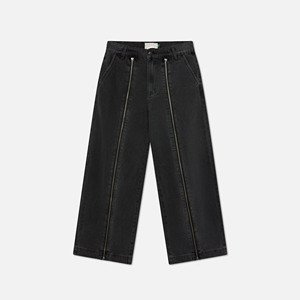 Pantalon en jean noir pour homme, taille haute, coupe large, avec fermetures éclair latérales, 100% coton, coupe ample, style décontracté, jeans en mélange de coton pour l'automne - Product Image 1