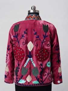 Veste Suzani rose foncé brodée à la main pour femme, style vintage indien, broderie Suzani, manteau ethnique tribal bohème - Product Image 4