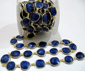 Cadena Conectora de Zafiro Azul de 1 Pie - Cadena con Bisel de Gema de Forma Irregular de 12x15mm - Product Image 3