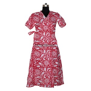 2025 llegada bloque de mano impreso algodón Kimono Rajasthan impreso Albornoz en algodón puro hecho a mano algodón vestido de noche para mujeres - Product Image 6