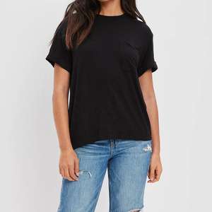 T-shirt court en coton mélangé noir écologique pour femme, doux, respirant, décontracté, été, basique, manches courtes, haute qualité - Product Image 1