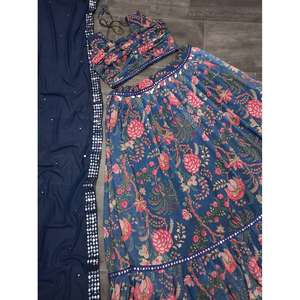 ÚLTIMO TRABAJO DE IMPRESIÓN DIGITAL GEORGETTE LEHENGA CHOLI CON DUPATTA AZUL MARINO - Product Image 5