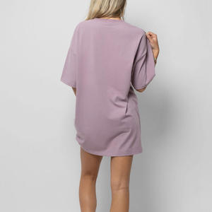 Robe T-shirt ample en coton violet pour femme, décontractée, à manches courtes, couleur unie, col rond, en jersey tricoté, coupe ample, mini-robe - Product Image 4