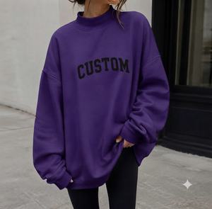 Sweat-shirt à col roulé pour femme avec logo personnalisé, 100% coton, imprimé lettres, logo frontal, mélange de coton brossé, coupe décontractée, style urbain - Product Image 5