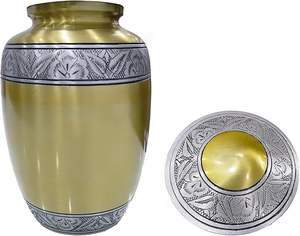 Urne funéraire dorée pour cendres humaines, urne en étain gravée pour adulte avec finition élégante artisanale de qualité supérieure, 10 pouces, dorée - Product Image 2