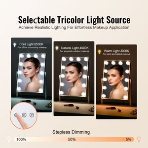 Specchio da Trucco Hollywood con 12 Lampadine Dimmerabili, 3 Modalità di Illuminazione a Colori, Ingrandimento 5X e Specchio Rimovibile - Product Image 2