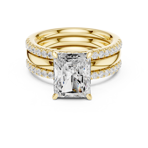 Bague de fiançailles en or jaune avec diamant de laboratoire taille radiant, double pavé, bague de mariage de luxe pour femme, idéale comme cadeau - Product Image 1