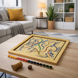 Jeu de société en bois Ludo et Serpents et Échelles |   Jeu de société familial en bois de hêtre fait main, jouet éducatif pour enfants, article de collection - Product Image 3