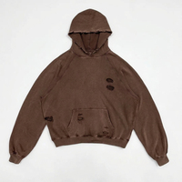 Sweat à capuche unisexe personnalisé, délavé à l'acide, effet soleil, en tissu épais, brodé, uni, coupe oversize, vieilli et délavé au soleil