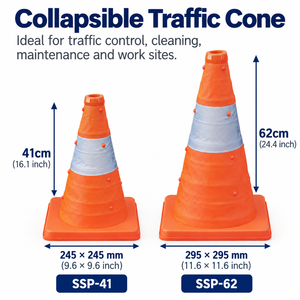 Cône de signalisation réfléchissant pliable JEFCOM 410mm 620mm, cône de sécurité portable et pliable en polypropylène et polyester Oxford, adhésif - Product Image 3