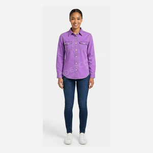 Camisa de Mezclilla para Mujer, Estilo Moderno, con Botones, Cuello en V, Manga Larga, Informal, Ropa de Mezclilla para Mujer, Fabricante de Ropa de Moda - Product Image 2