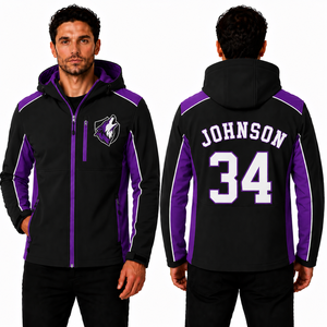 Chaqueta Softshell Personalizada con Capucha, Logotipo del Equipo Bordado en la Parte Delantera, Nombre y Número del Jugador en la Parte Trasera, Ropa Deportiva al por Mayor para Clubes, OEM - Product Image 3