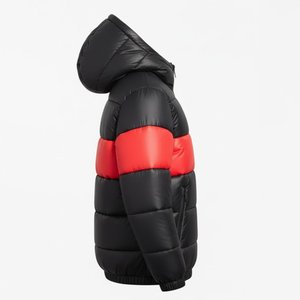 Manteau d'hiver à capuche pour homme, le plus vendu, avec logo personnalisé, résistant à l'usure, noir et rayé rouge, décontracté, épais, avec fermeture éclair, pour l'extérieur - Product Image 3