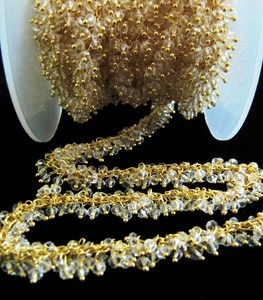 Crystal Quartz Rondelle Faceted <b>Rosary</b> Beaded Grape Chain 1 Feet - Product Image 3