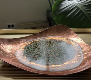 Geometric Design Irregular Durable Modern Handmade Copper Serving Platter Wood Metal Accents Custom Home Decor ARTISAN <b>CRAFT</b> - Product Image 2