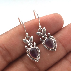 925 Sterling <b>Silver</b> Amethyst Birthstone Drop <b>Earrings</b> with Floral Leaf Design Purple Gemstone <b>Dangle</b> <b>Earrings</b> for Women - Product Image 2