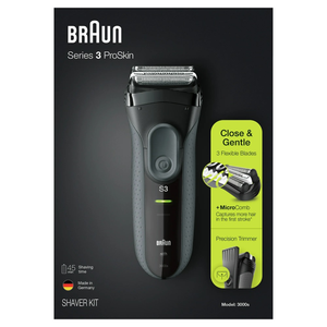 Pour rasoir électrique rechargeable Braun Series 3 ProSkin 3000s pour hommes, rasoir noir - Product Image 1