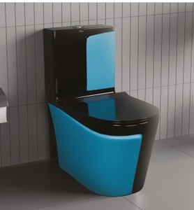 Inodoro de una Pieza, Diseño Superior, Color Azul y Negro, Serie INSTA, 660X375X740mm, Sifón S&P, Sistema de Descarga Sifónica - Product Image 3