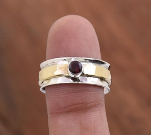 Handmade Red Garnet <b>Spinner</b> <b>Ring</b> 925 Sterling Silver January Birthstone Statement Jewelry - Product Image 1