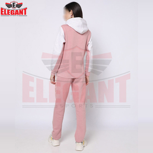 Wholesale Fashion <b>Women</b> Tracksuit Set Casual Zip-Up Hoodie And <b>Jogger</b> Pants In Pink And <b>White</b> Color Track Sets - Product Image 2