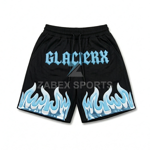 Shorts de sport en maille athlétique 100 % polyester à séchage rapide et respirant, motif flamme urbaine OEM, pour entraînement de basketball ZABEX - Product Image 1