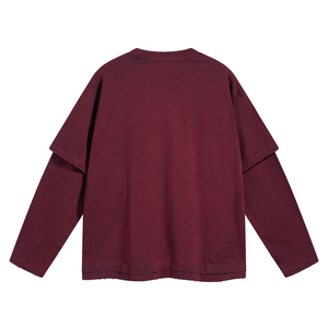 T-shirt décontracté à manches longues superposé, effet délavé, en jersey épais, tissu en coton texturé, maquette - Product Image 3