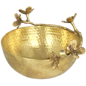 Cuenco decorativo vintage de metal dorado con asas de ramas florales, hecho a mano, centro de mesa para uso en el hogar, bodas, hoteles y mesas. - Product Image 4