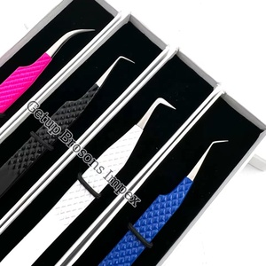 Wholesale GETUP BROSONS IMPEX Stainless Steel Anti-Magnetic Powder Coating Diamond Grip <b>Silver</b> Tip Eyelash Extension Tweezers - Product Image 5